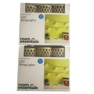 Room Essentials LED String Lights 2 Sets Of 10 Tan Basket Weave Plastic New